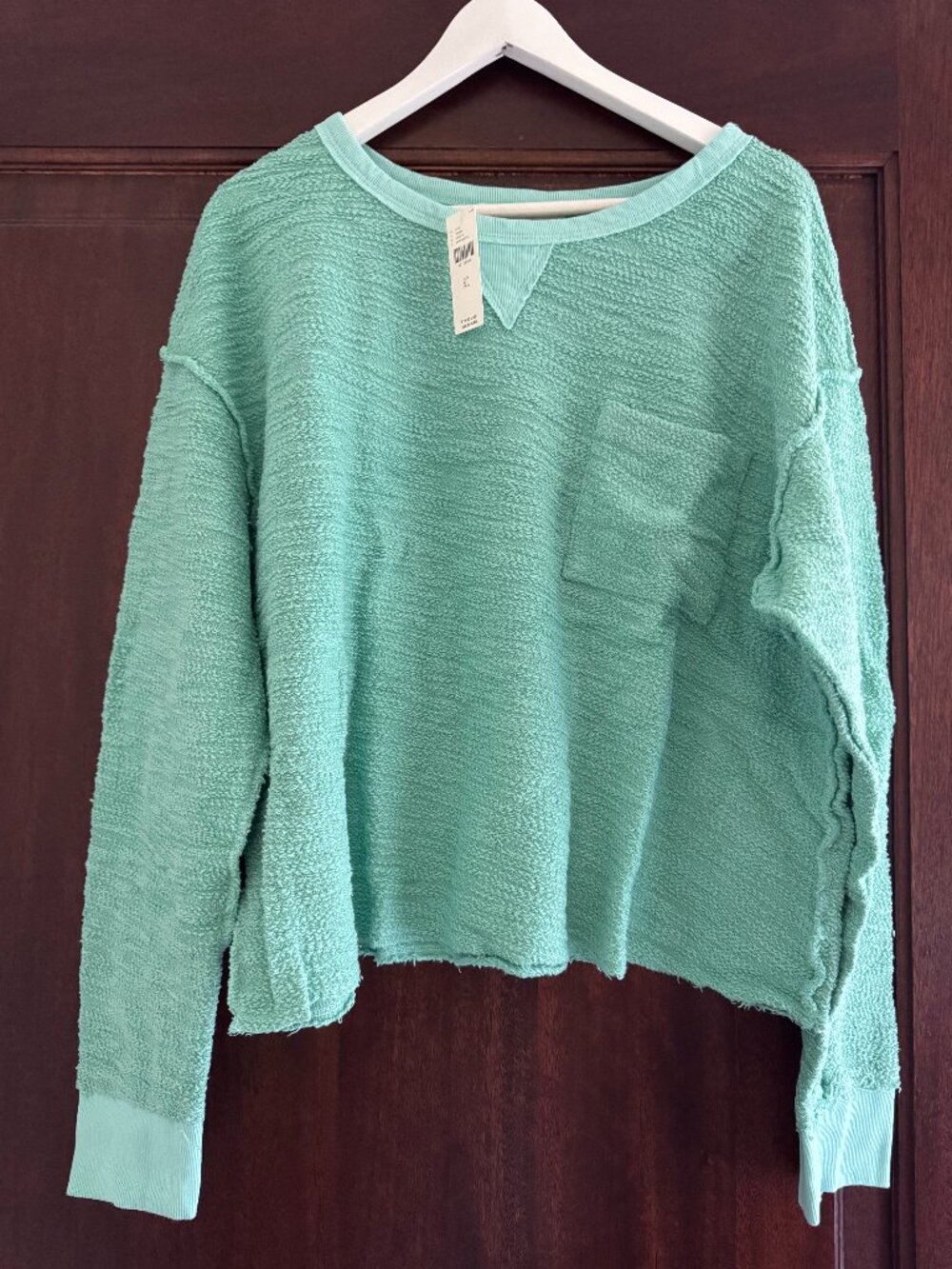 Anthropologie t.la Raw Edge Cropped Long Sleeve Pocket Tee size XL